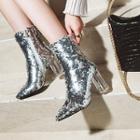 Block-heel Sequined Short Boots