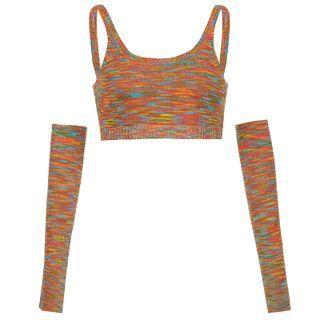 Set: Multicolored Cropped Knit Camisole Top + Arm Sleeves
