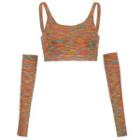 Set: Multicolored Cropped Knit Camisole Top + Arm Sleeves
