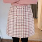 Wrap-front Buttoned Plaid Miniskirt