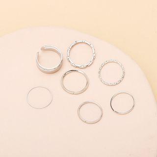 Set Of 7: Ring Silver - One Size