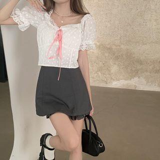 Short-sleeve Cold Shoulder Lace Top White - One Size