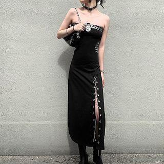 Leopard Print Chain Accent Slim-fit Tube Dress