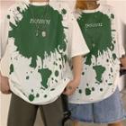 Couple Matching Elbow-sleeve Printed T-shirt White - One Size