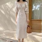 Elbow-sleeve Bow Detail Midi A-line Dress
