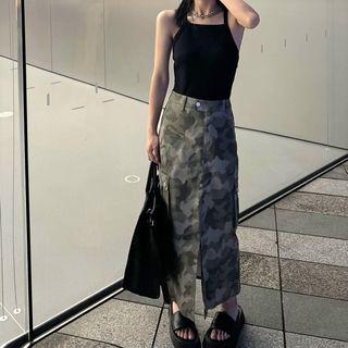 Camo Print Maxi Skirt