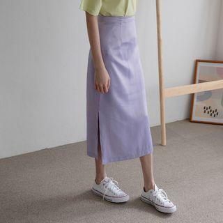 Slit-side Long Satin Skirt