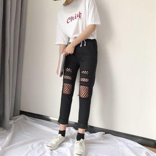 Fishnet Panel Cropped Pants