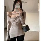 Long-sleeve Cut Out Draped T-shirt