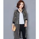 Elbow-sleeve Check Long Cardigan