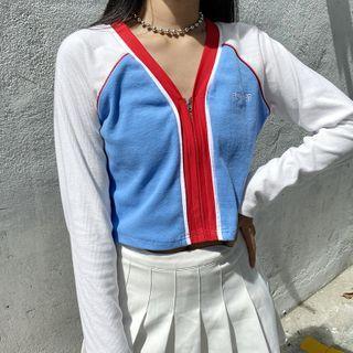 Letter Embroidered Zip Cardigan