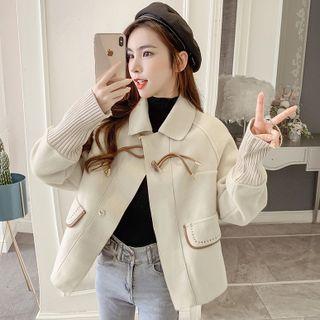 Knit Panel Single-breasted Cropped Jacket