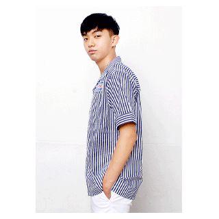 Short-sleeve Patch-detail Striped Shirt