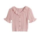 Plain Ruffled Short Sleeve Knit Top