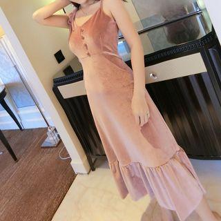 Ruffle Hem Velvet A-line Dress