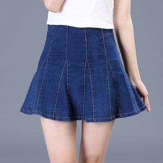 Denim Ruffle Mini Skirt