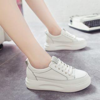 Hidden Heel Faux-leather Lace-up Sneakers