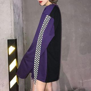Long-sleeve Plaid Strap T-shirt