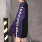 Long-sleeve Plaid Strap T-shirt
