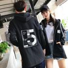 Couple Matching Printed Hooded Zip-up Long Jacket
