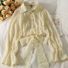 Ribbon-back Bell-sleeve Crop Shirt Yellow - One Size