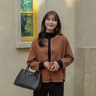 Snap-button Stitched Cardigan