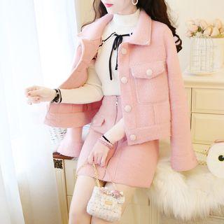 Set: Faux-fur Pocket-front Jacket + A-line Skirt