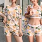 Set: Printed Tankini + Elbow-sleeve T-shirt