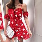 Star Print Cold-shoulder Mini Sundress