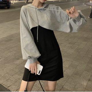 Spaghetti Strap Mini A-line Dress / Cropped Hoodie