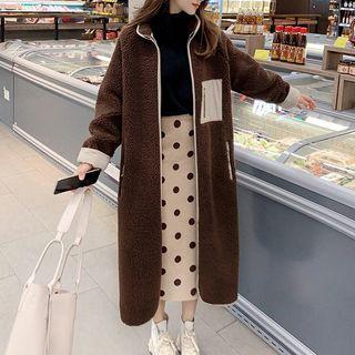 Fleece Zip Coat Dark Coffee - One Size