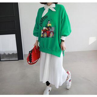 Slit-side Printed Oversize Sweatshirt