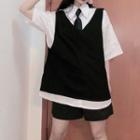 Mock Two-piece Elbow-sleeve Shirt / Tie