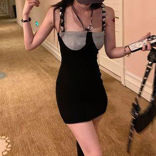 Panel Spaghetti-strap Mini Dress Black - One Size
