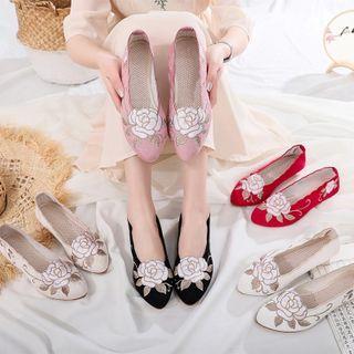 Floral Embroidered Wedge Heel Pumps