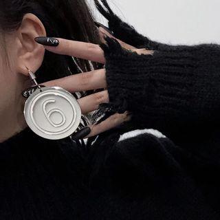 Numbering Disc Drop Earring With Box Packaging - 1 Pc - Silver - One Size