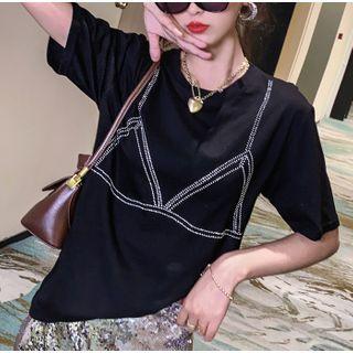 Rhinestone Short-sleeve Round Neck T-shirt