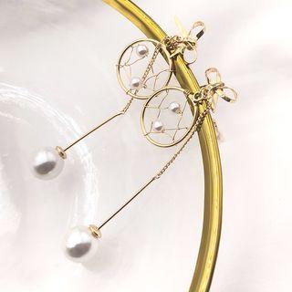 Faux Pearl Alloy Bow & Hoop Dangle Earring
