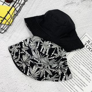 Resin Leaf Print Bucket Hat Black - One Size
