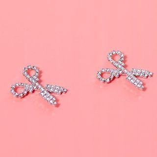 Rhinestone Scissors Stud Earring 1 Pair - 925silver Earring - One Size