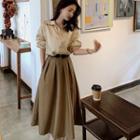 Plain Shirt / Midi A-line Skirt / Faux Leather Belt / Set
