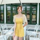 Short-sleeve Faux Pearl Lace-up Swimdress