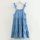 Bow Detail Spaghetti Strap Denim A-line Dress