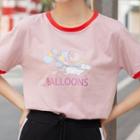 Short-sleeve Contrast Trim Unicorn Print T-shirt