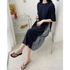 Elbow-sleeve Gingham-panel Long Dress