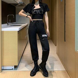 Lettering High-waist Cargo Jogger Pants