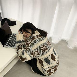 Nordic Pattern Mock Neck Sweater