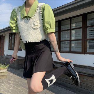 Puff-sleeve Shirt / Lace Trim Tank Top