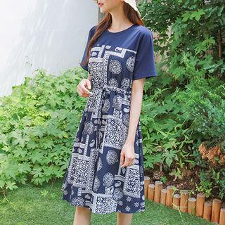 Patterned-panel T-shirt Dress