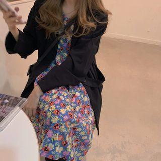 Floral Midi A-line Dress / Plain Blazer